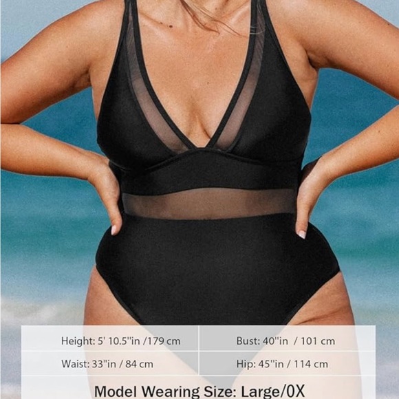 🆕 CUPSHE BLACK BATHING SUIT (1X) - Picture 3 of 9